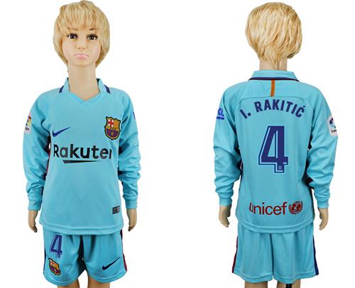 Barcelona #4 I.Rakitic Away Long Sleeves Kid Soccer Club Jersey